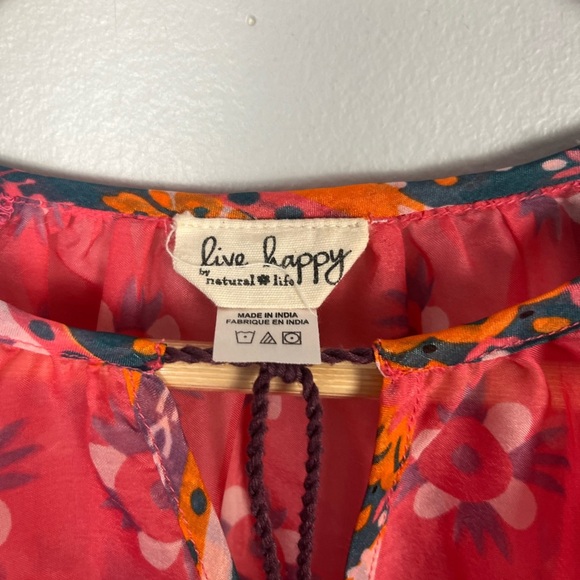 Live Happy Natural life sheer small Pink & Multicolored Bohemian blouse - Picture 3 of 6